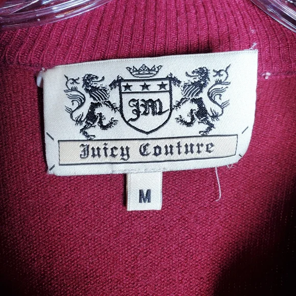 Juicy Couture Cashmere Zip Up Sweater Cardigan Size Medium Burgundy Red *FLAWS* - Picture 8 of 12